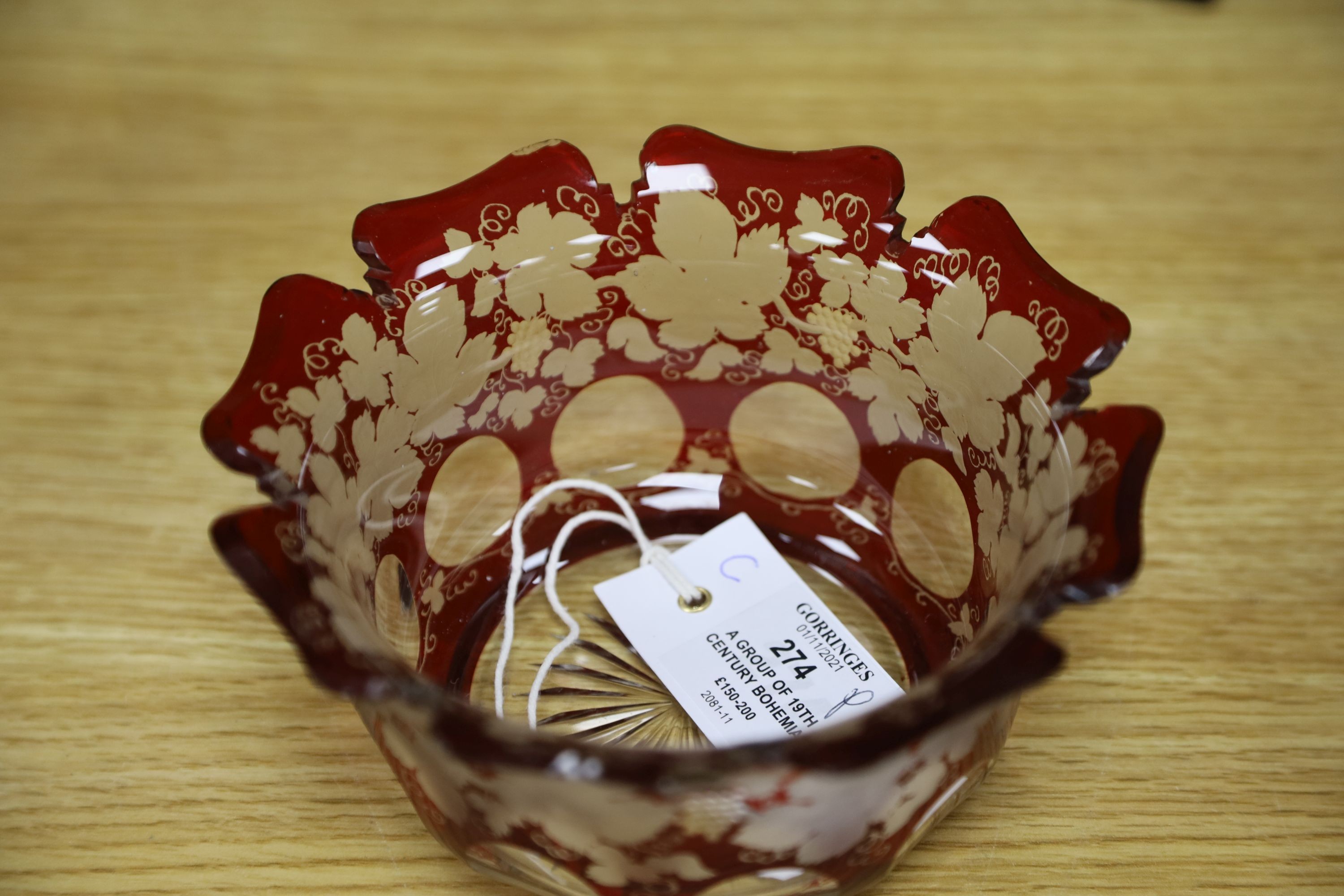 A group of 19th century Bohemian gilt-decorated ruby glassware etc.